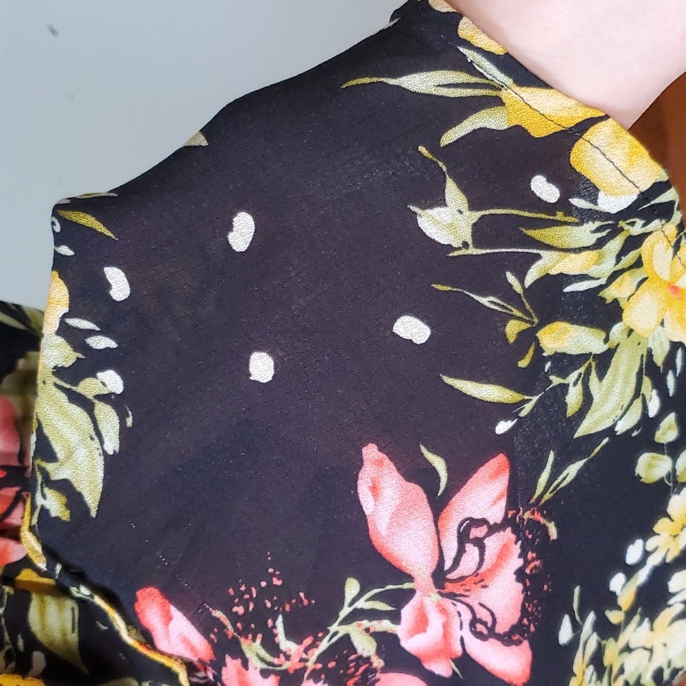 Rachel Zoe Size L Tunic Black Chiffon Floral Swing Cover-up Long Sleeve Spring - Picture 11 of 16